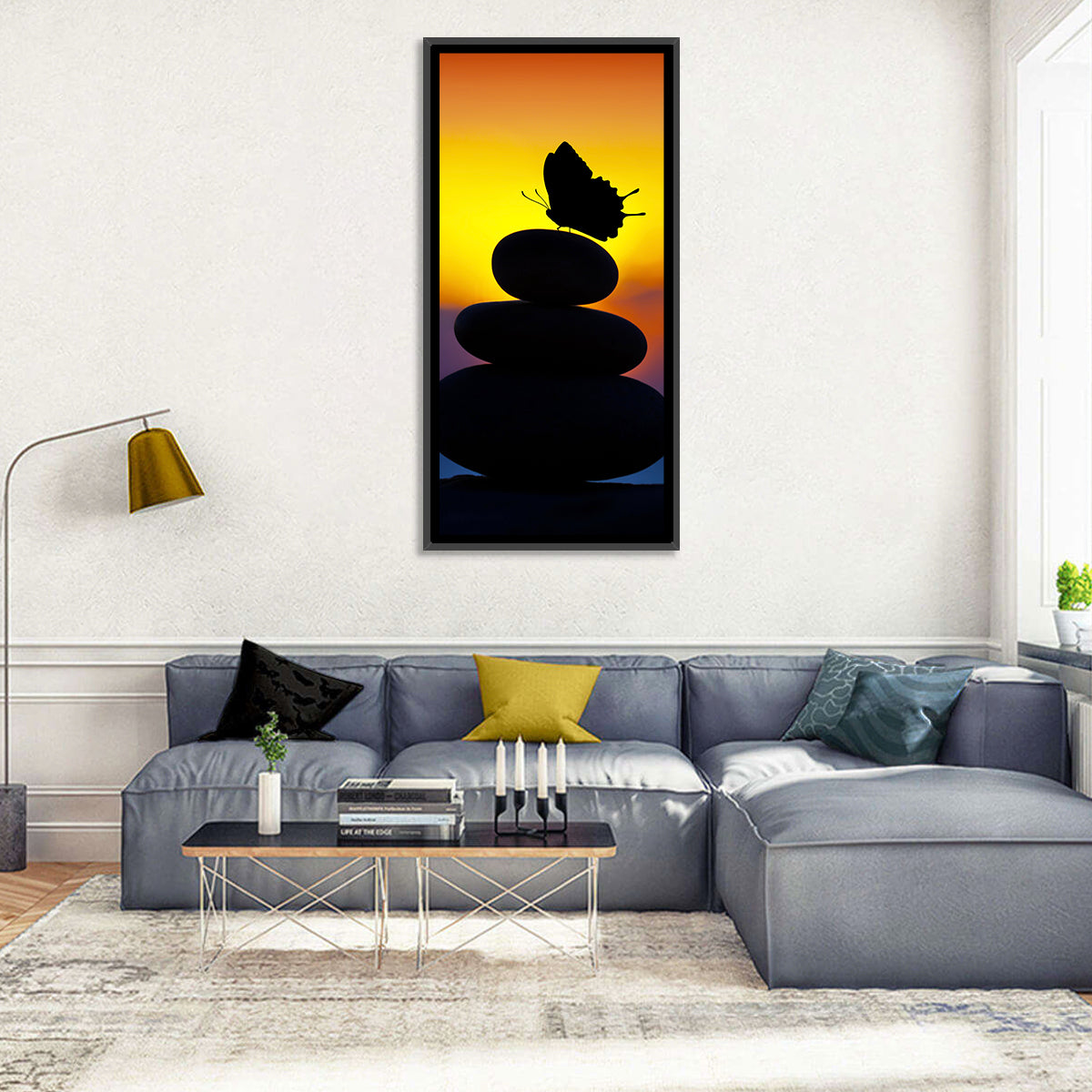 Stacked Spa Stones with Butterfly Wall Art