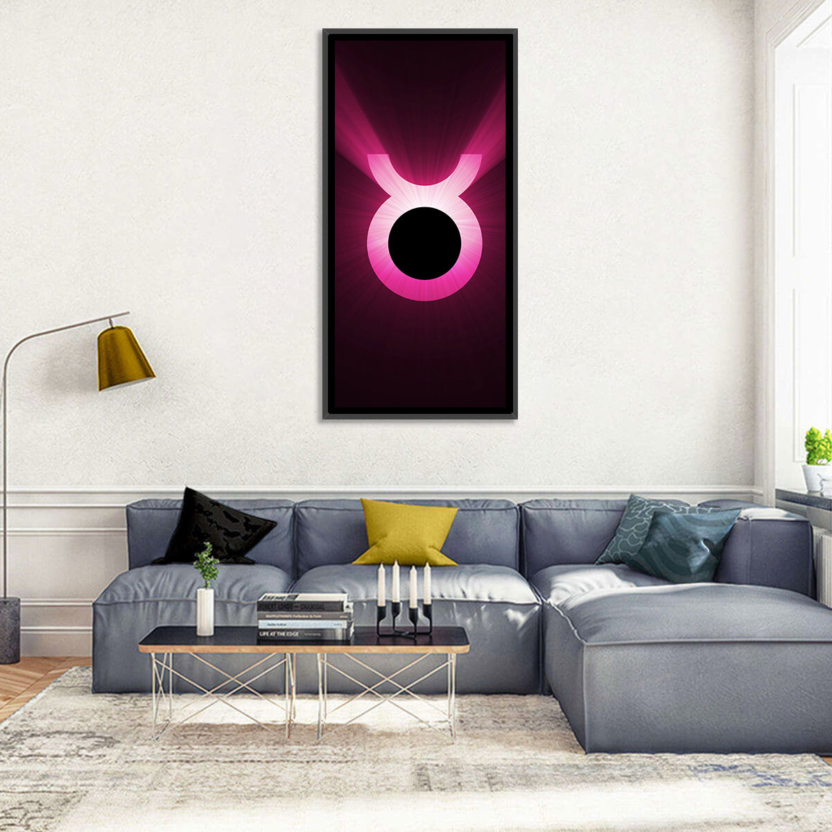 Glowing Pink Taurus Symbol Wall Art