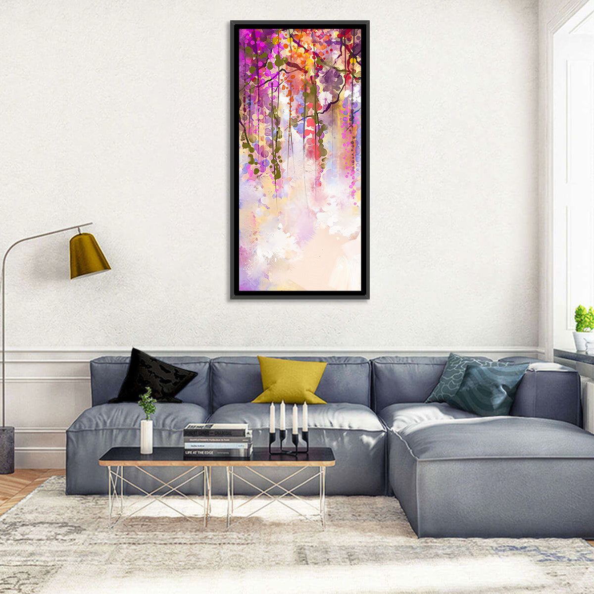 Wisteria Floral Abstraction Wall Art in a room, portrait
