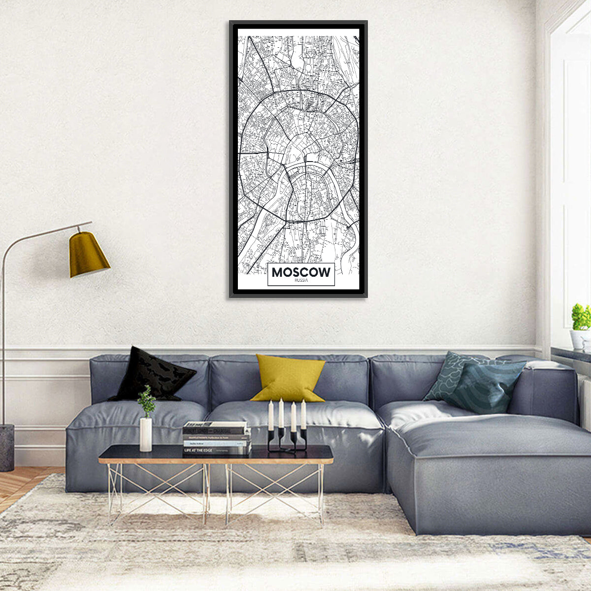 Moscow City Center Map Wall Art in a room, portrait