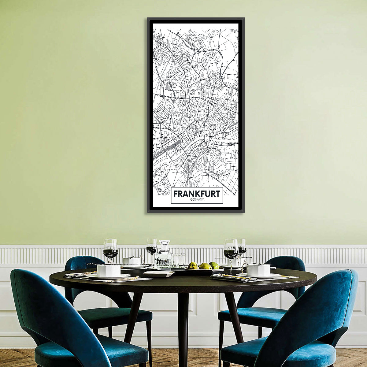 Frankfurt City Map Wall Art in a room, portrait