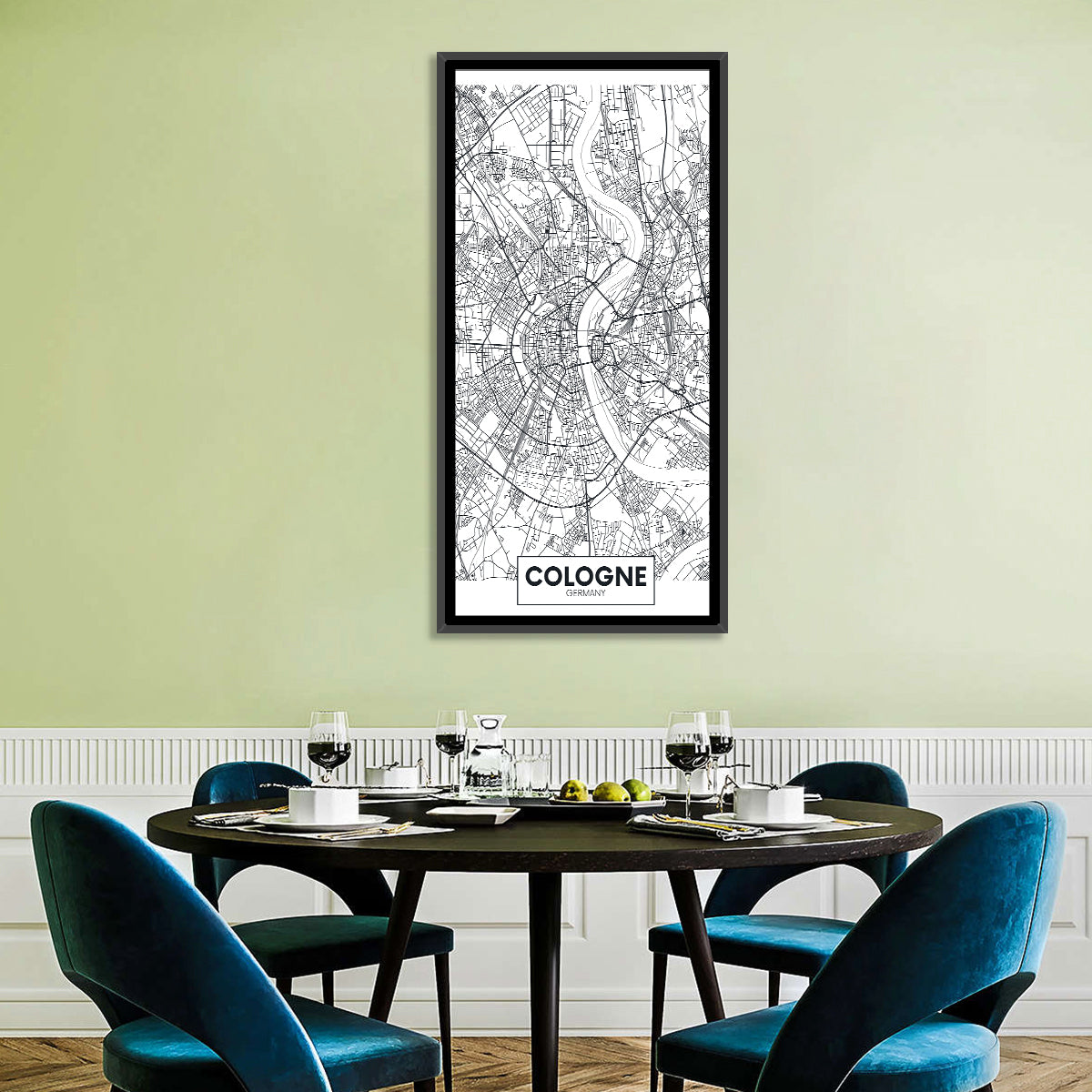 Cologne City Map Wall Art in a room, portrait