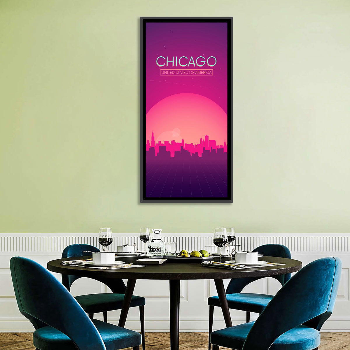 Chicago Retro Sunset Skyline Wall Art