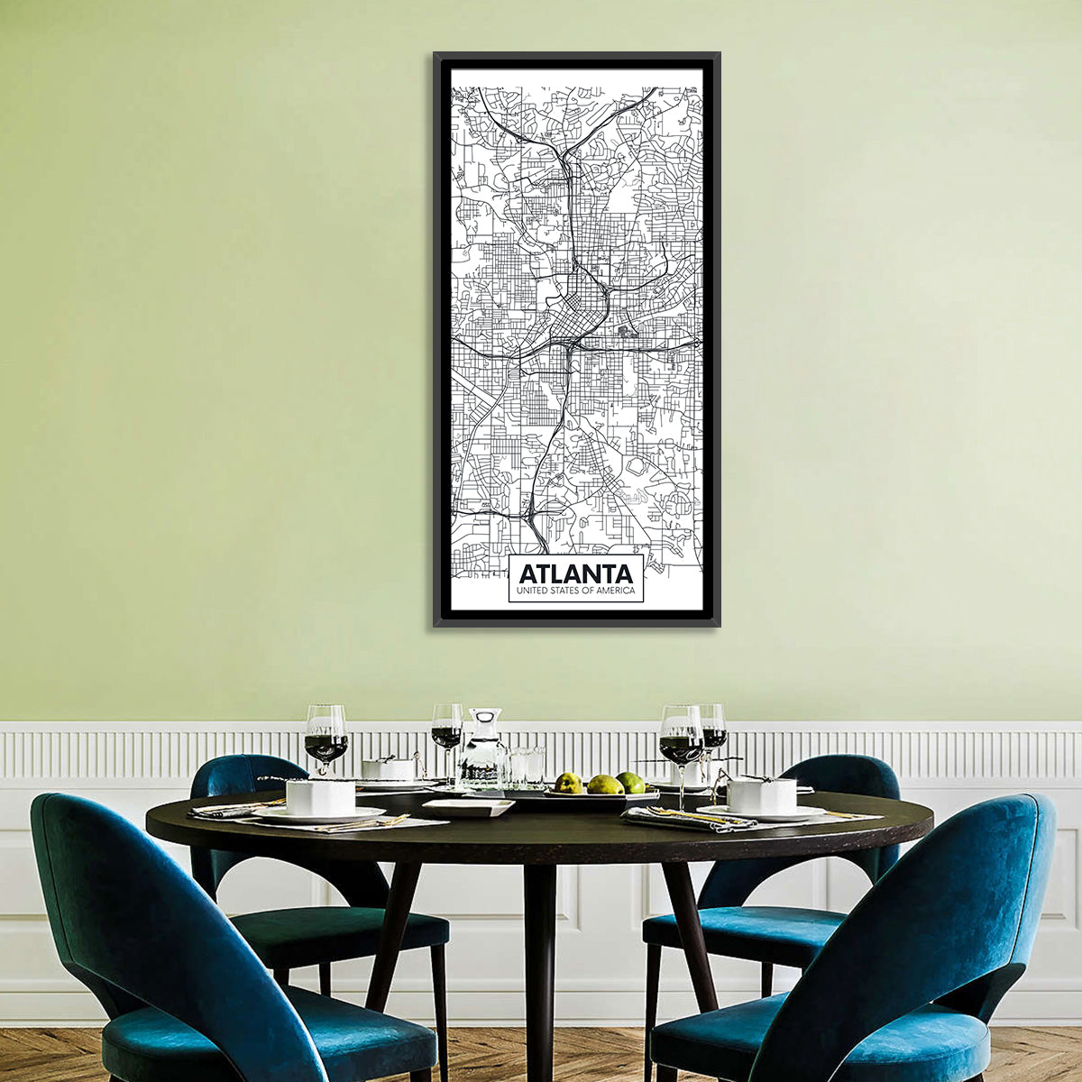 Atlanta City Map Wall Art in a room, portrait