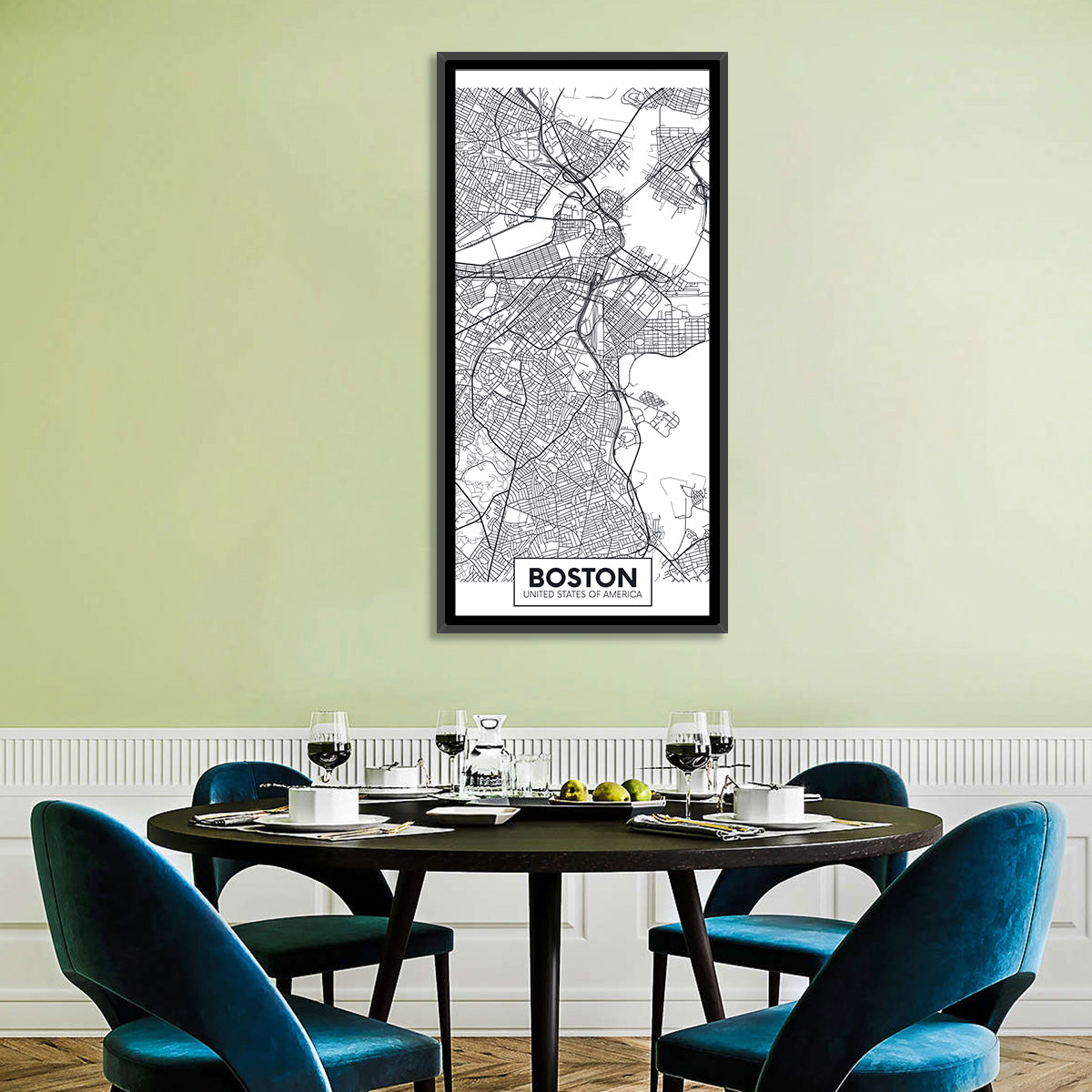 Boston City Map Wall Art in a room, portrait