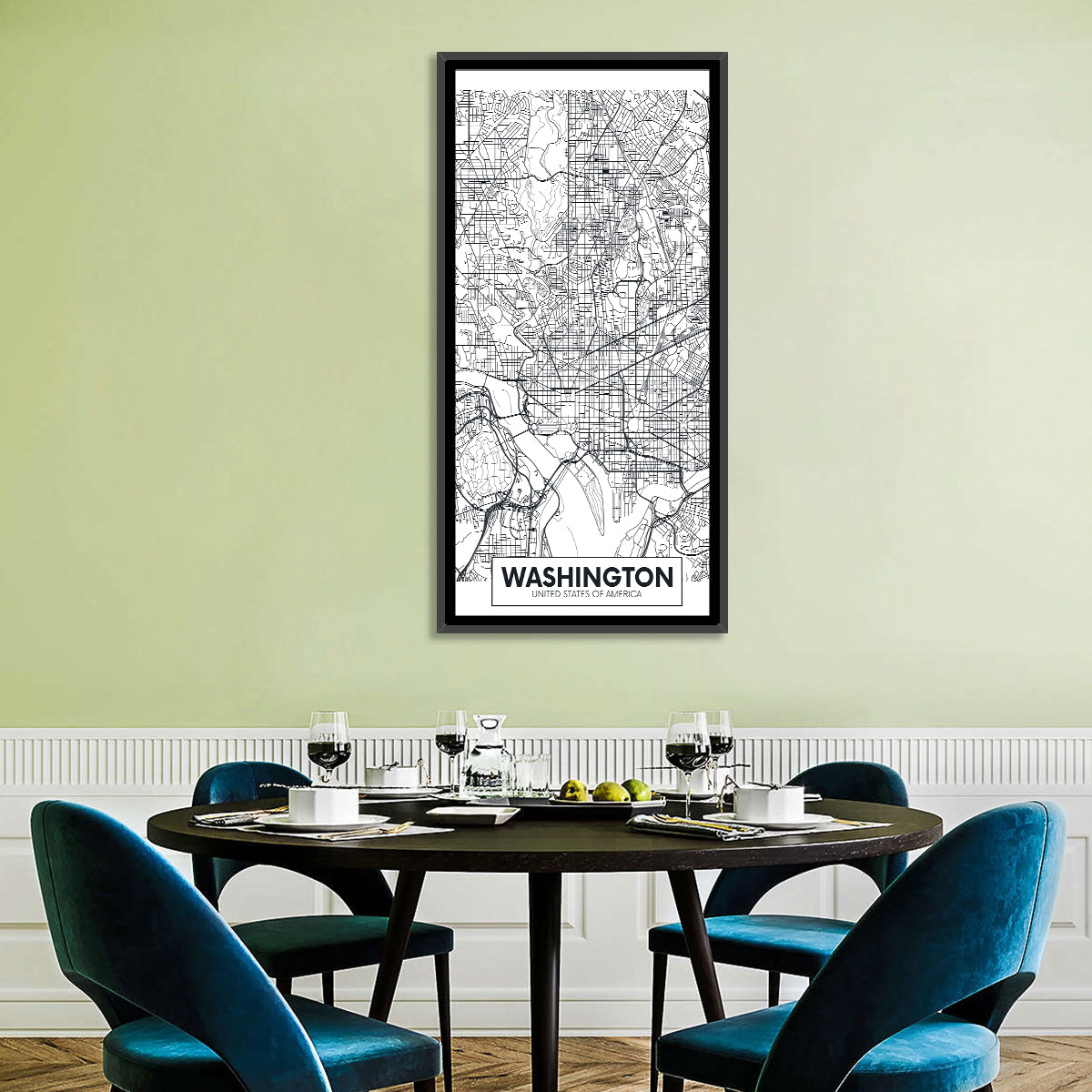 Washington D.c. Map Wall Art in a room, portrait