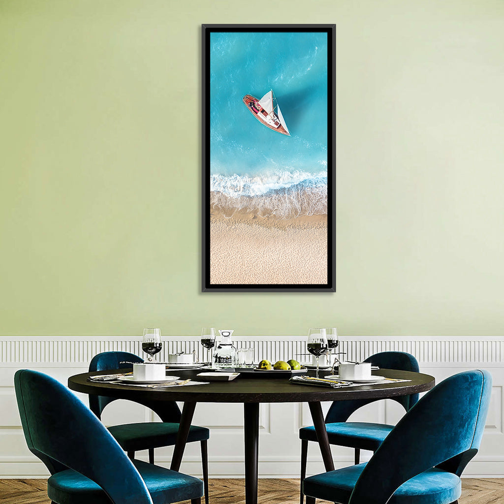 Centered Sailboat Over Turquoise Sea Wall Art