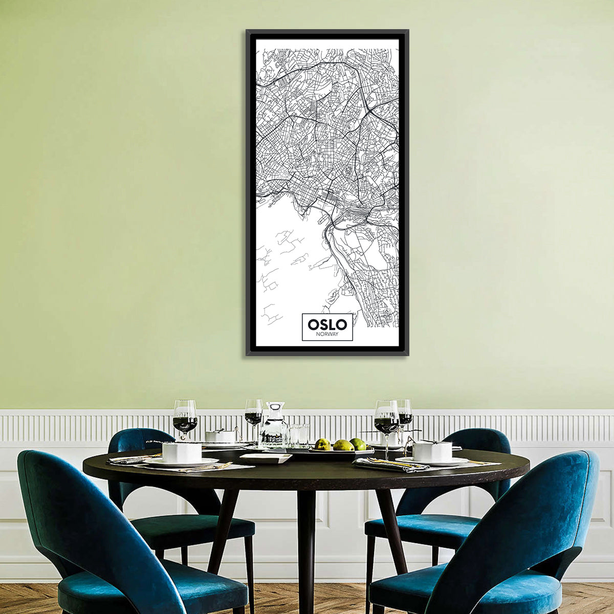Oslo City Map Wall Art in a room, portrait