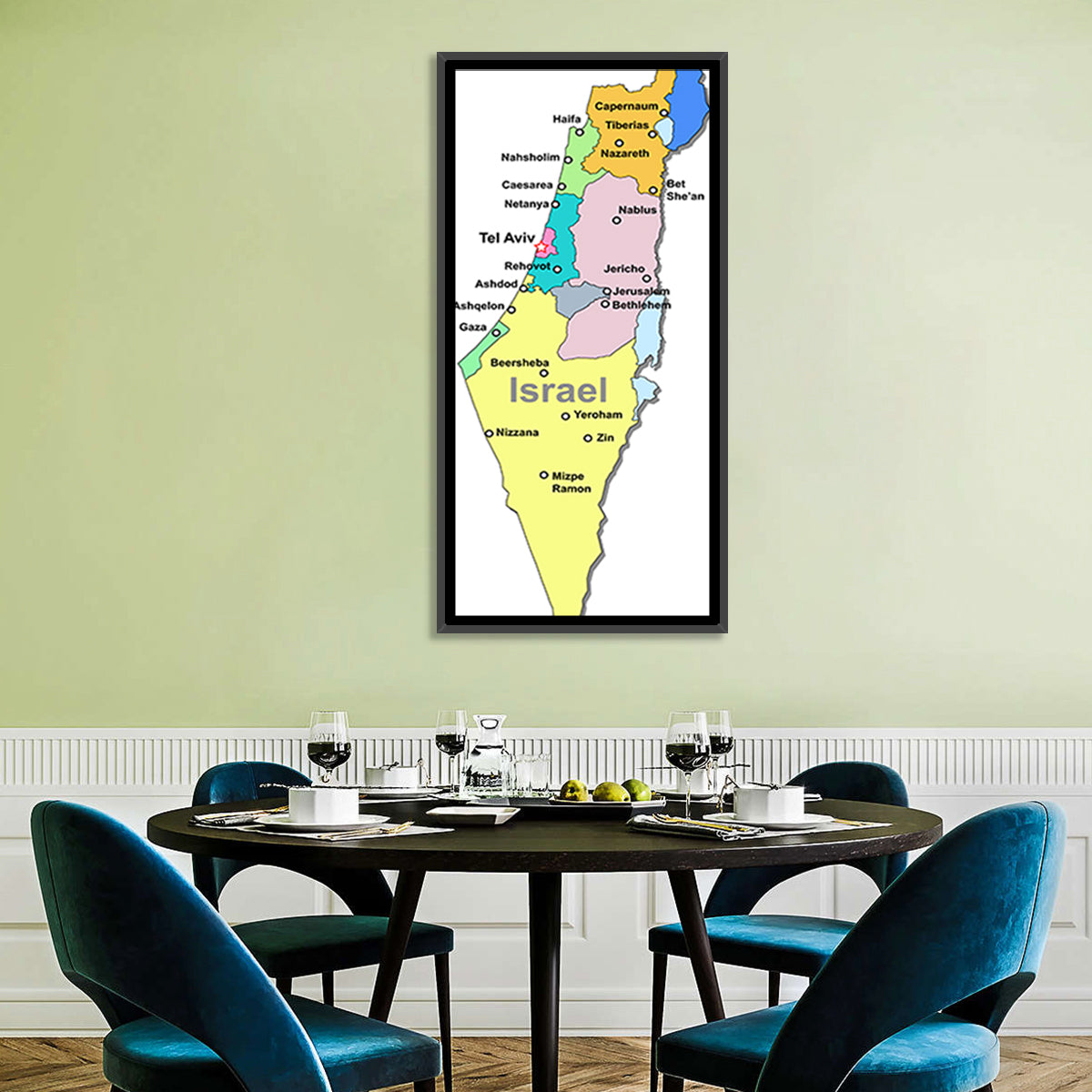 Minimalist Israel Map Wall Art in a room, portrait