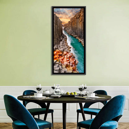Stuðlagil Canyon Basalt Columns at Golden Hour Wall Art