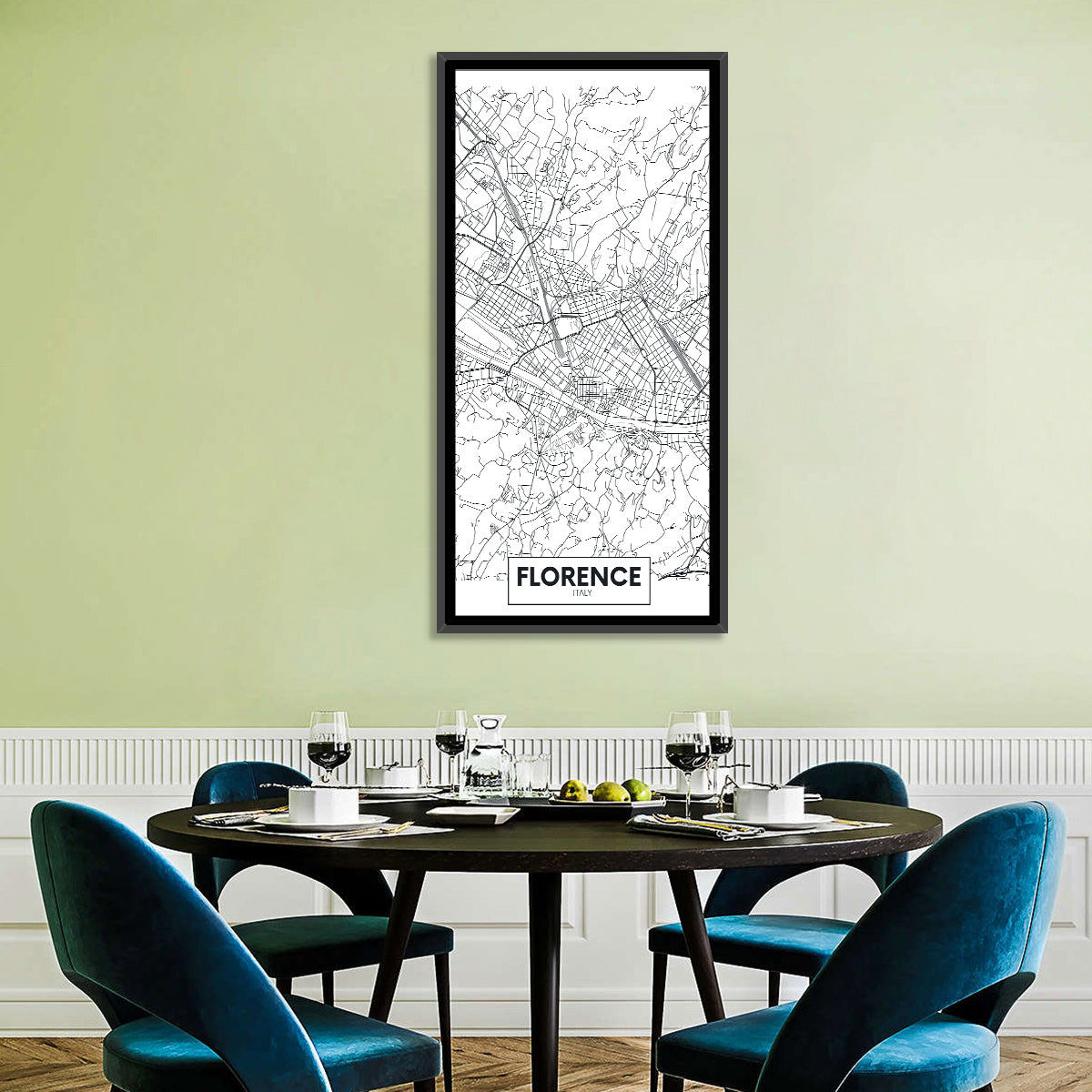Florence Street Grid Map Wall Art in a room, portrait