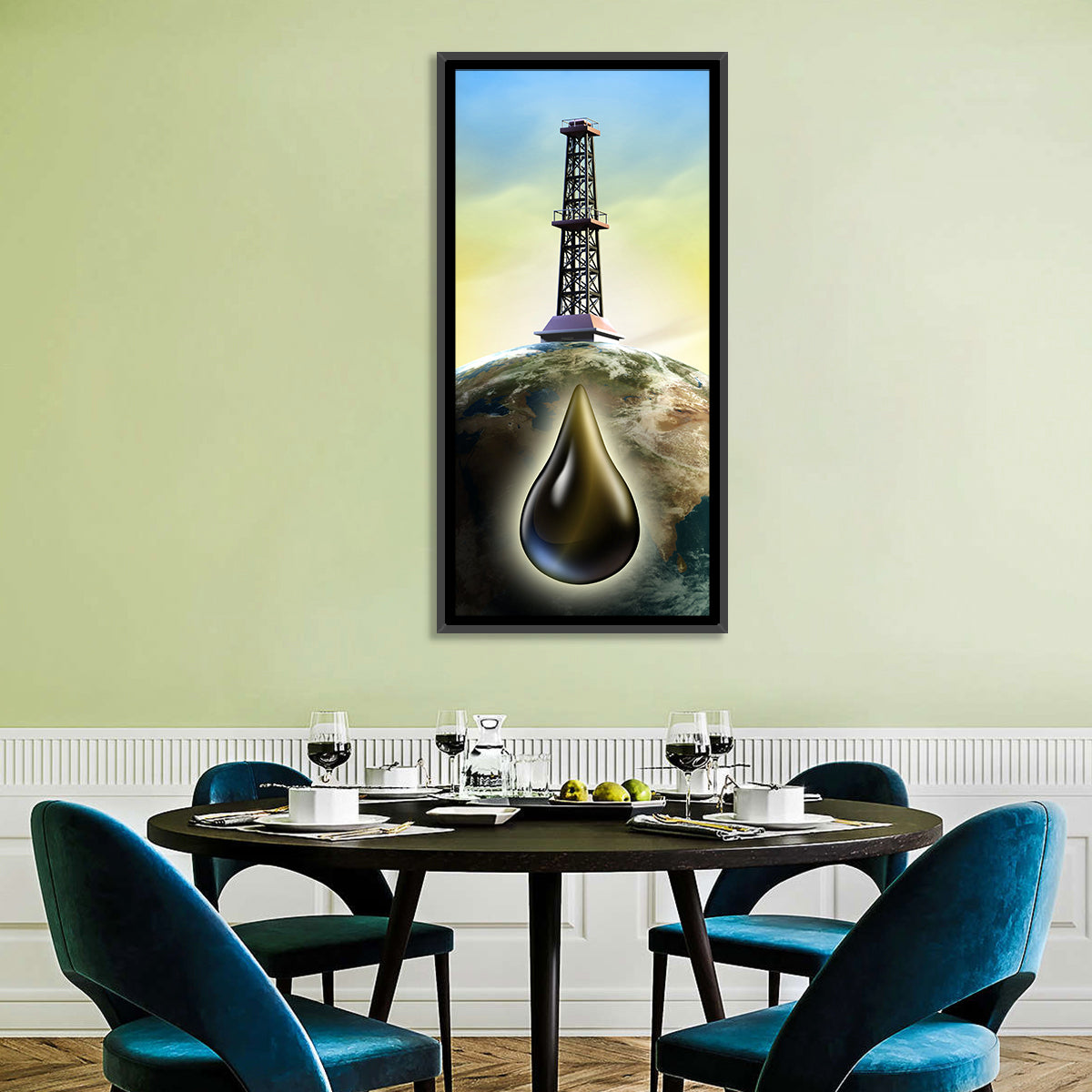 Oil Derrick with Glowing Drop Wall Art