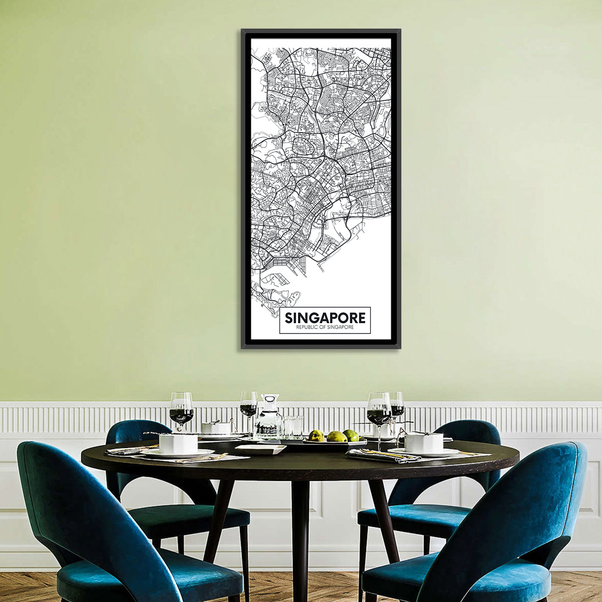 Singapore Minimalist City Map Wall Art in a room, portrait