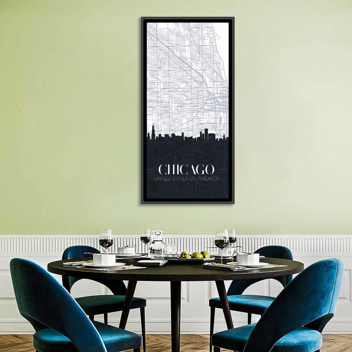 Chicago Skyline Map Wall Art