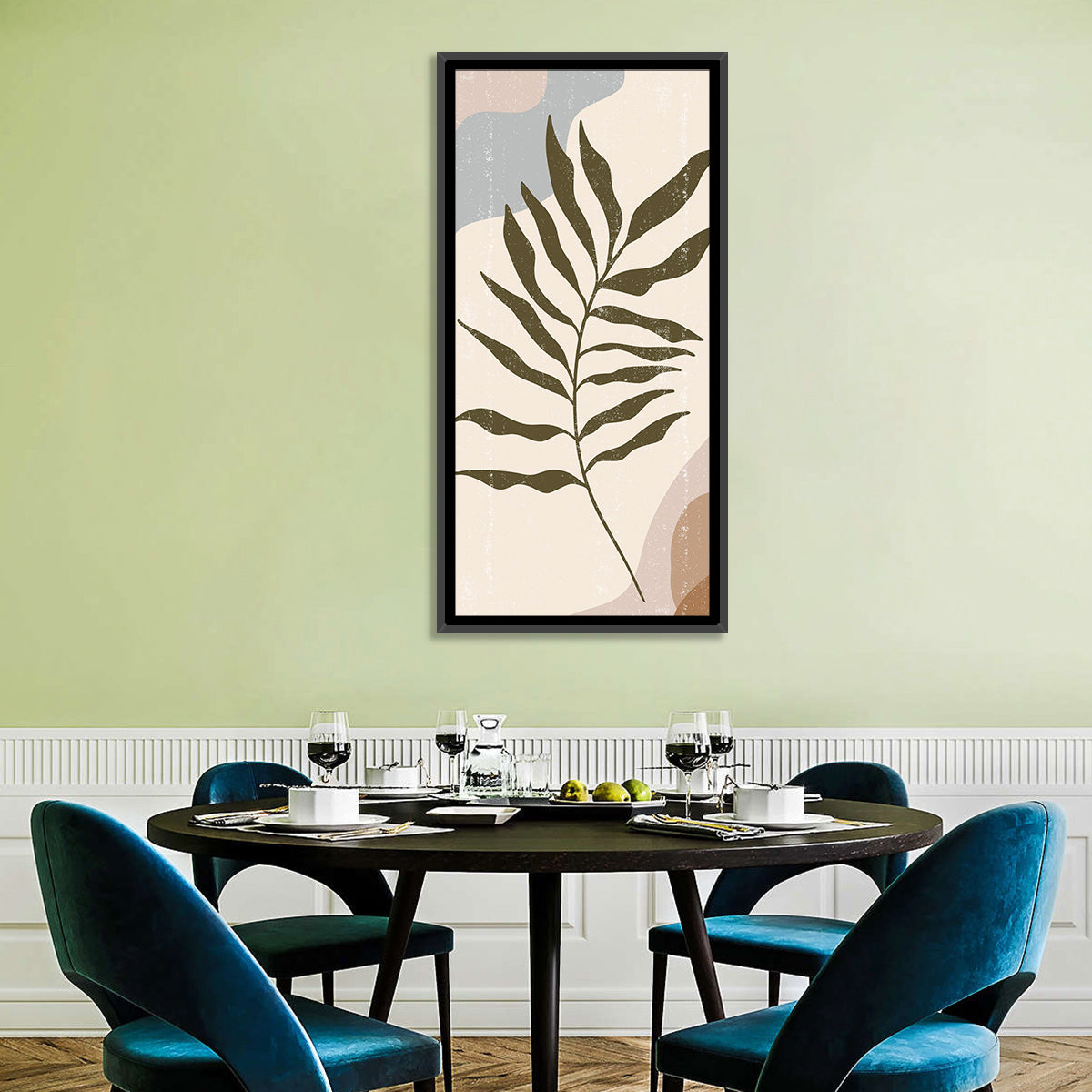 Minimalist Fern Leaf Study Wall Art in a room, portrait
