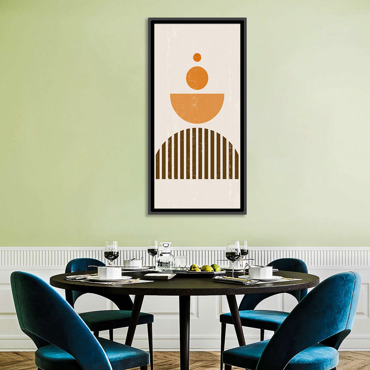 Striped Semicircle Composition Wall Art in a room, portrait