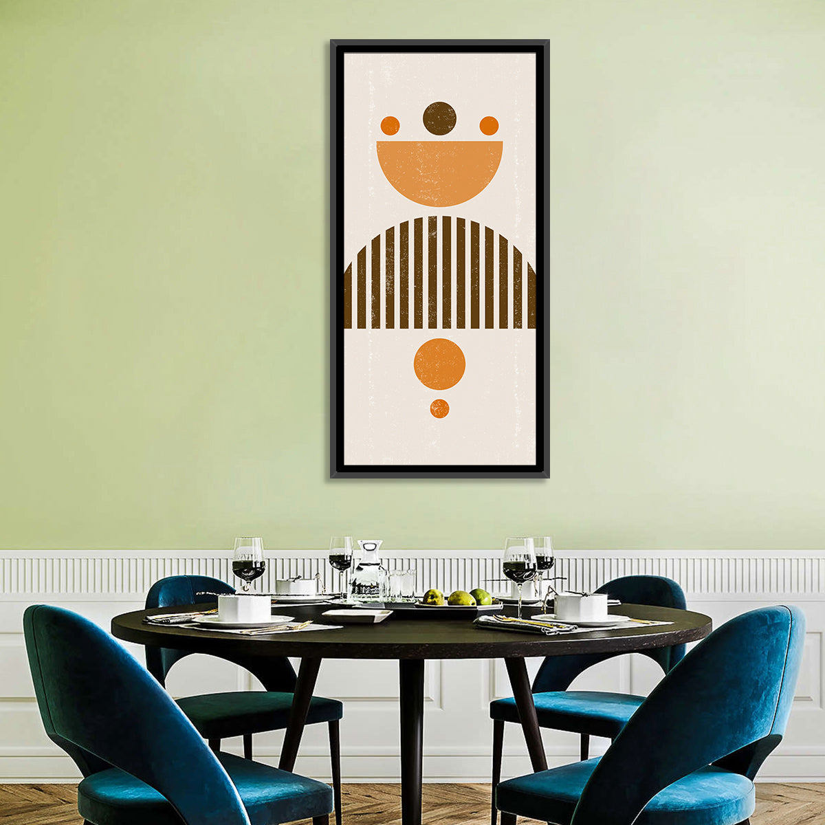 Mid-century Moon and Sun Wall Art in a room, portrait