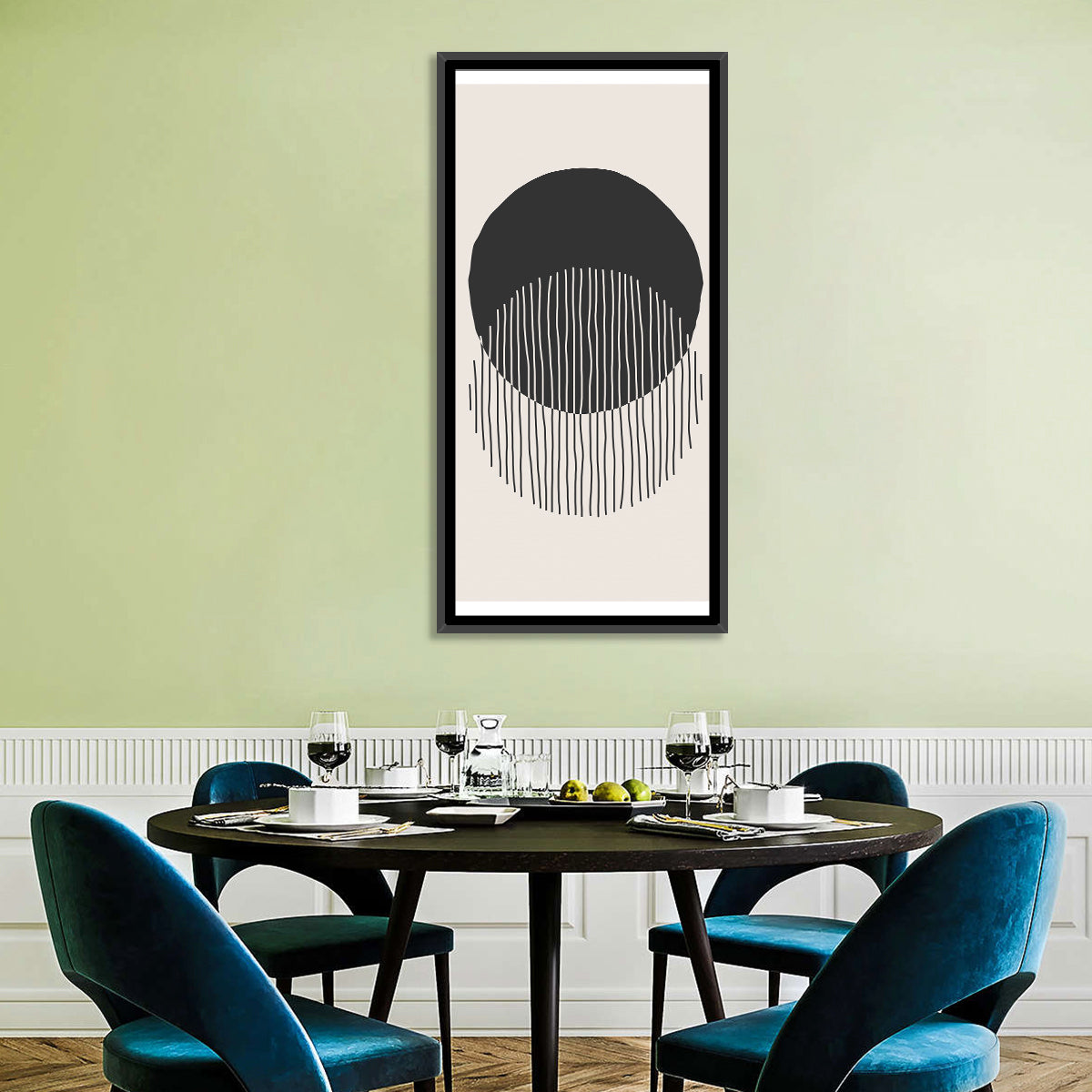 Moon Eclipse Minimalist Wall Art in a room, portrait