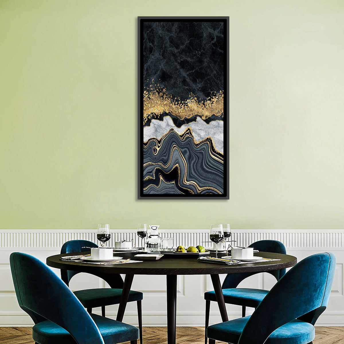 Black Gold River Wall Art in a room, portrait