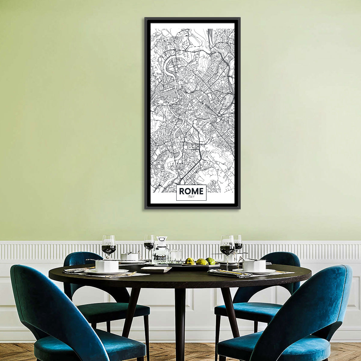 Rome City Map Wall Art in a room, portrait