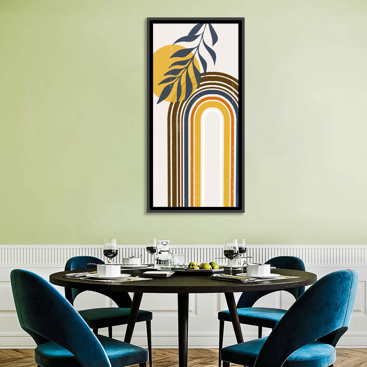 Boho Concentric Sun Arch Wall Art in a room, portrait
