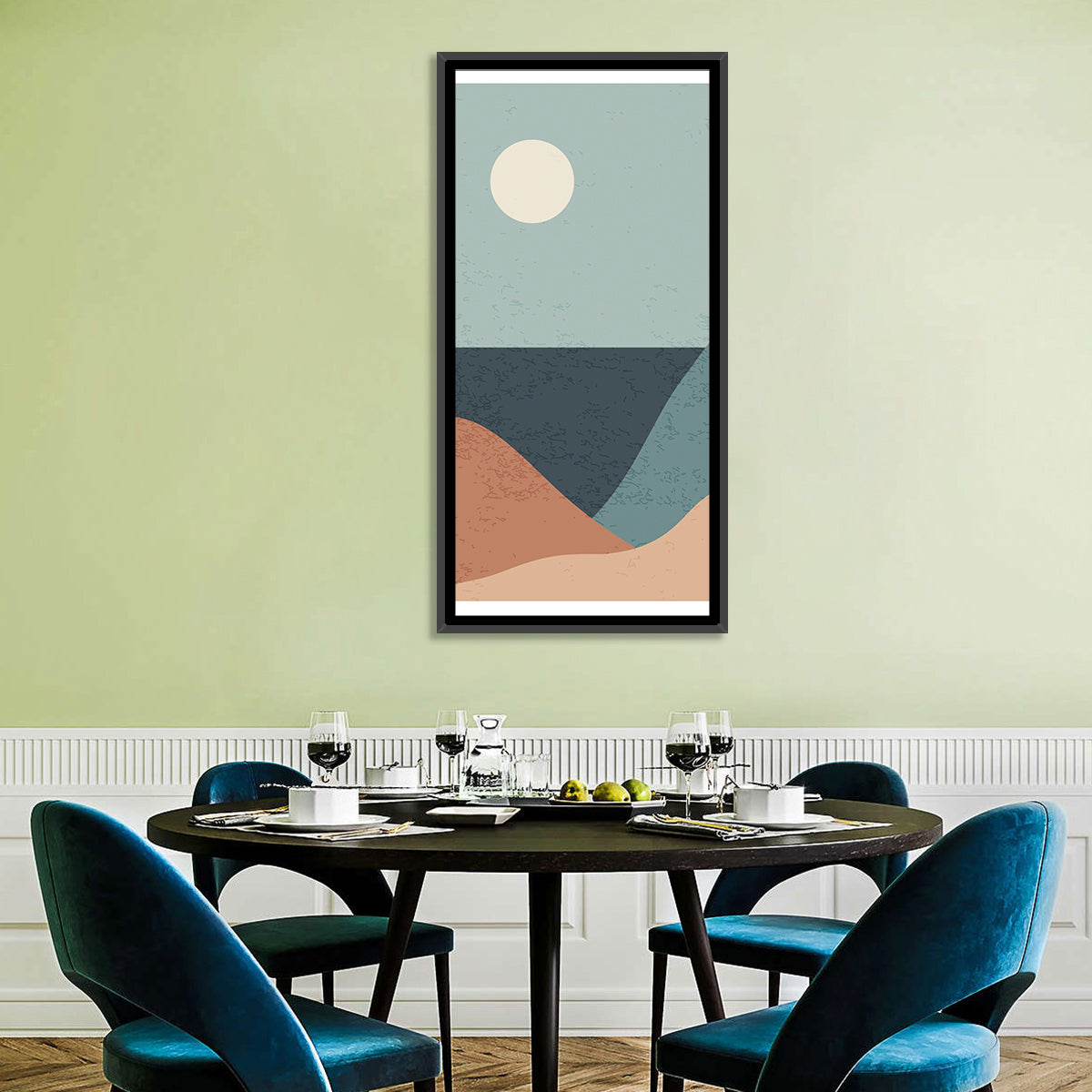 Moonlit Coastal Dunes Wall Art in a room, portrait