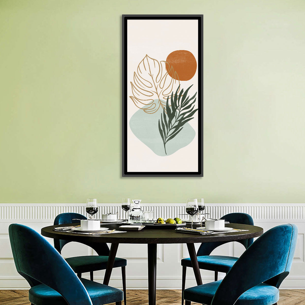 Monstera Sun Botanical Composition Wall Art in a room, portrait