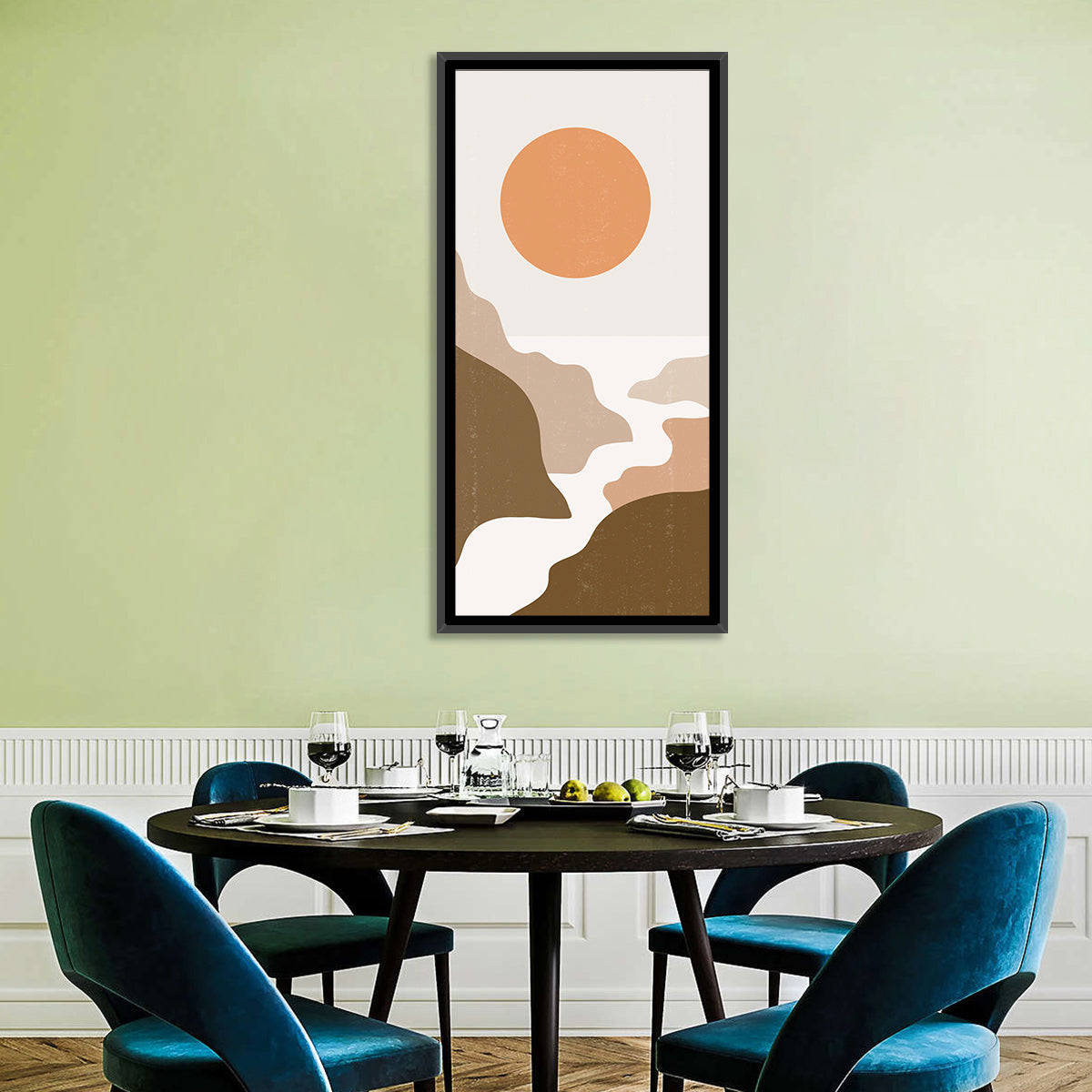 Sun Over Canyon River Wall Art in a room, portrait