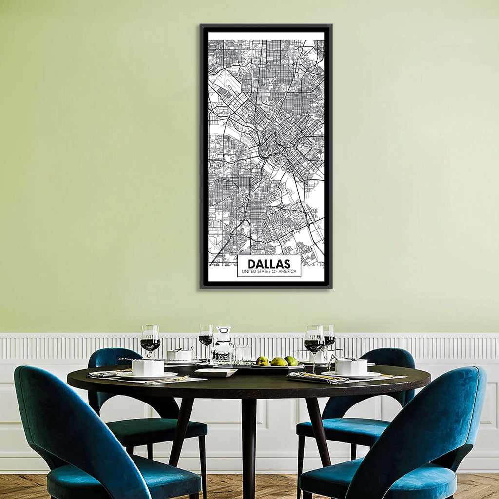 Dallas City Map with Coordinates Wall Art