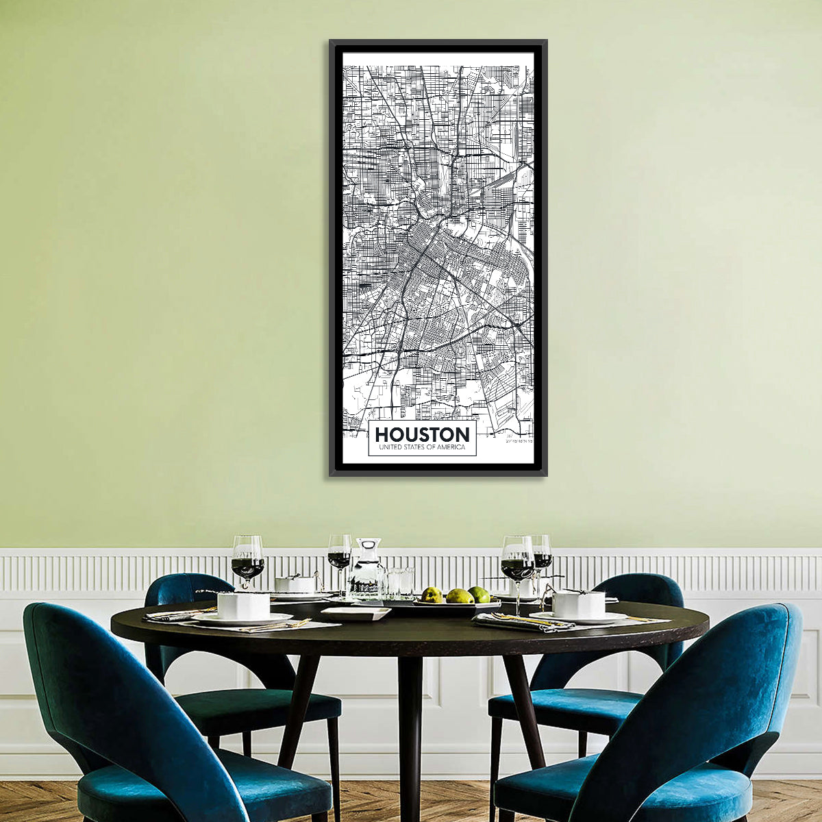 Houston Street Grid Map Wall Art in a room, portrait