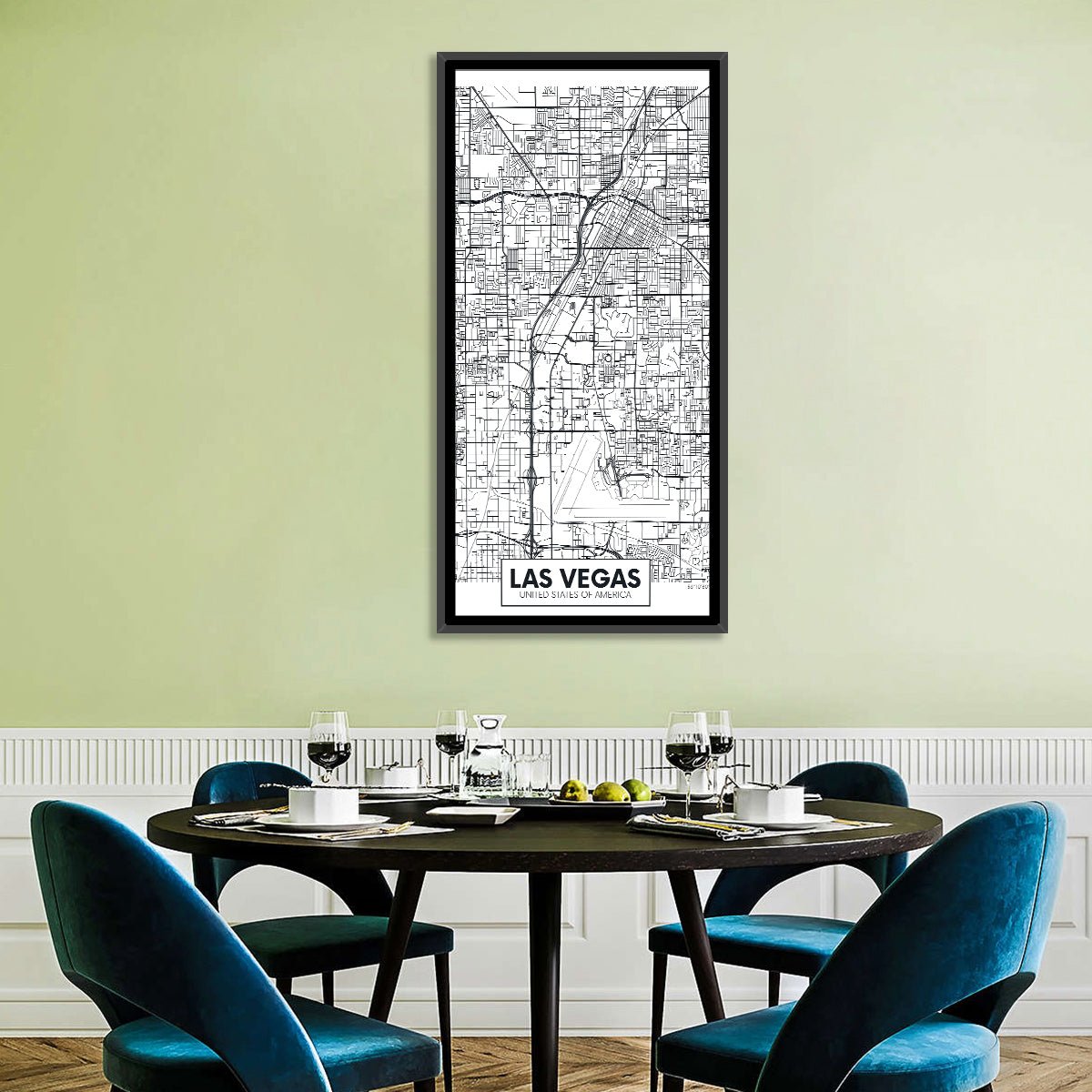 Las Vegas Street Grid Map Wall Art in a room, portrait
