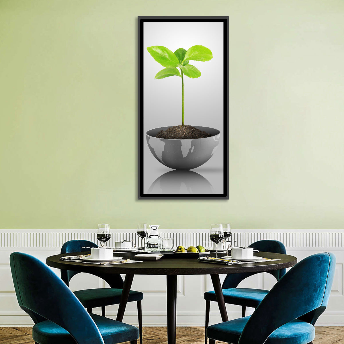 Young Plant on Globe Wall Art