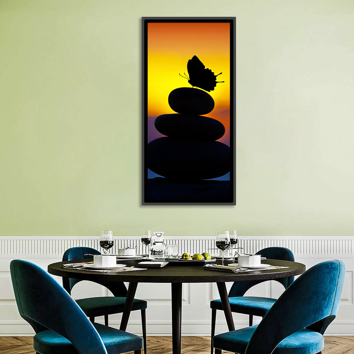 Stacked Spa Stones with Butterfly Wall Art