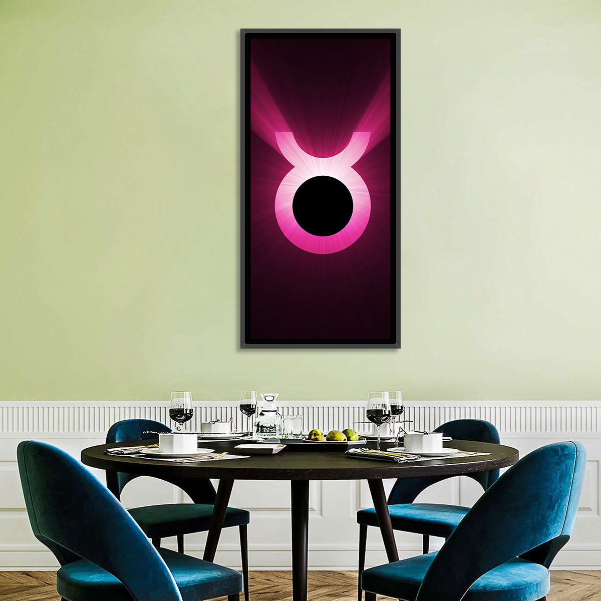 Glowing Pink Taurus Symbol Wall Art