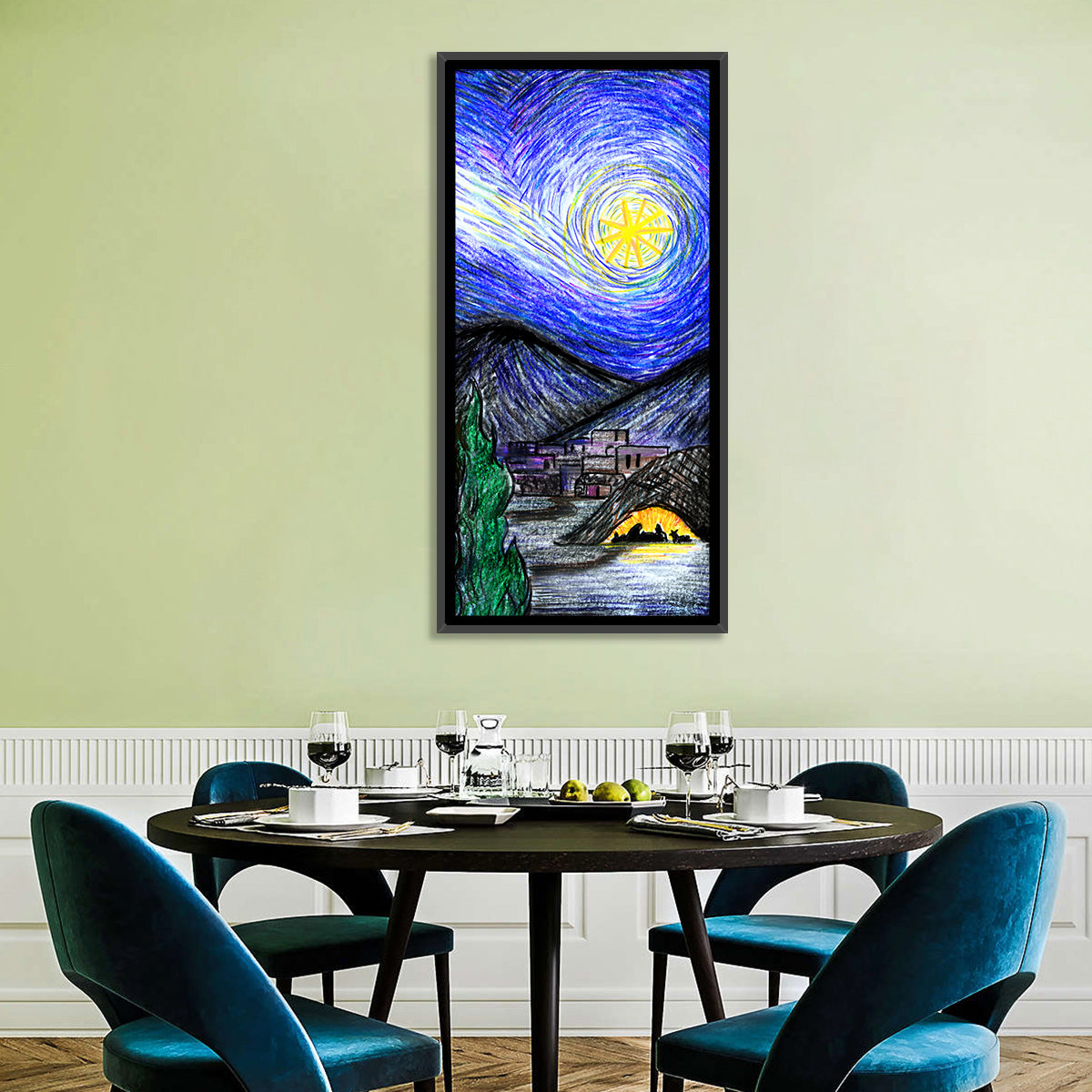 Starry Night Over Bethlehem Wall Art in a room, portrait