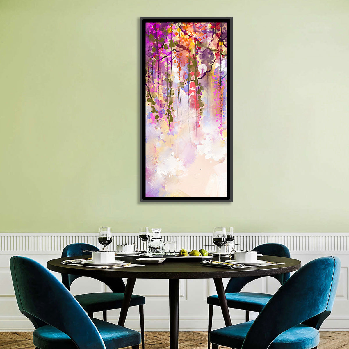 Wisteria Floral Abstraction Wall Art in a room, portrait