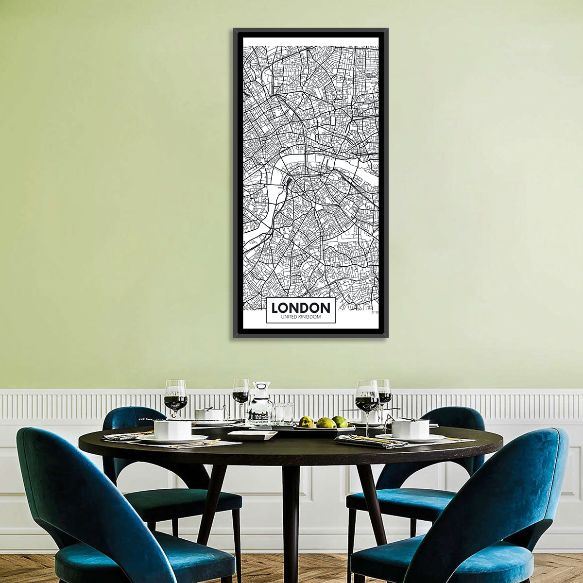 London Aerial Map Wall Art in a room, portrait