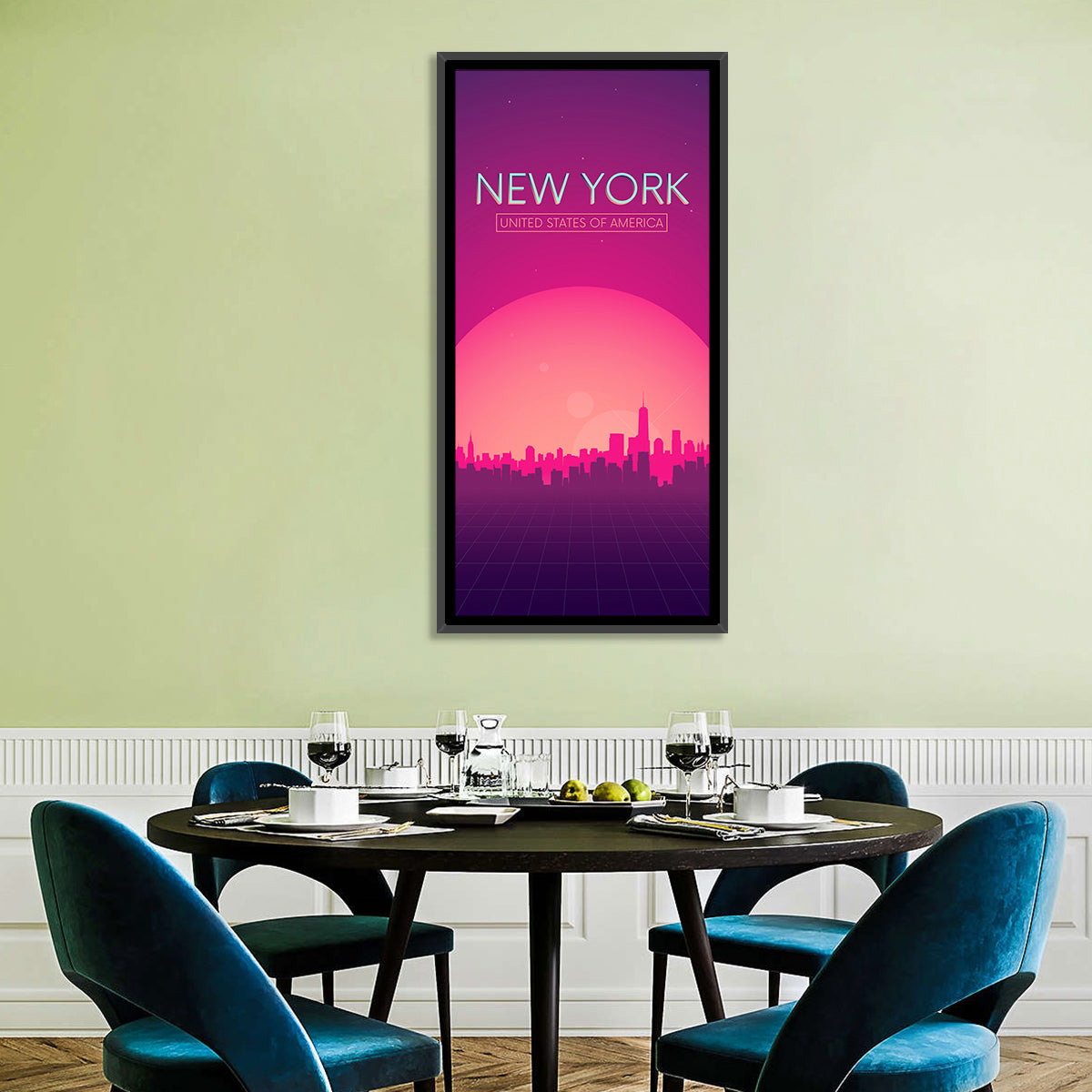 New York Retro Sunset Skyline Wall Art