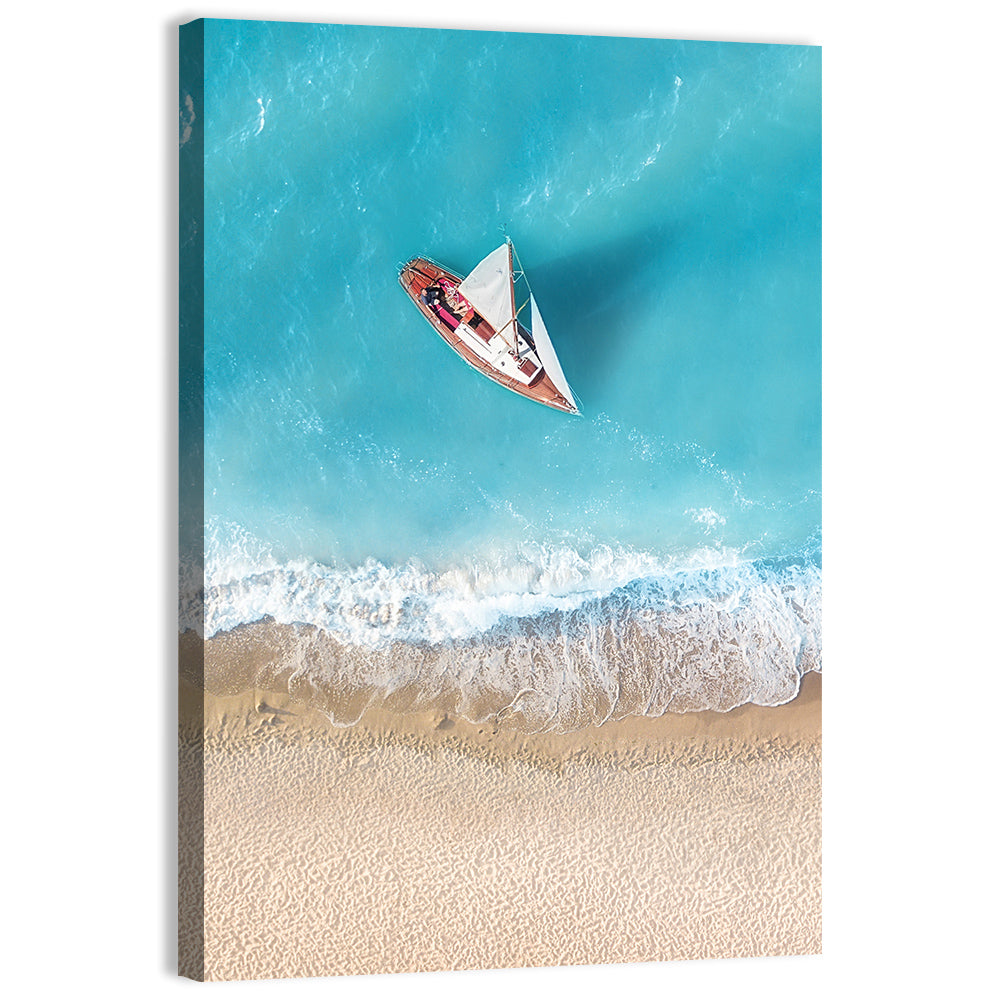 Centered Sailboat Over Turquoise Sea Wall Art