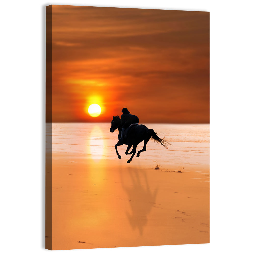 Horse and Rider at Sunset Wall Art