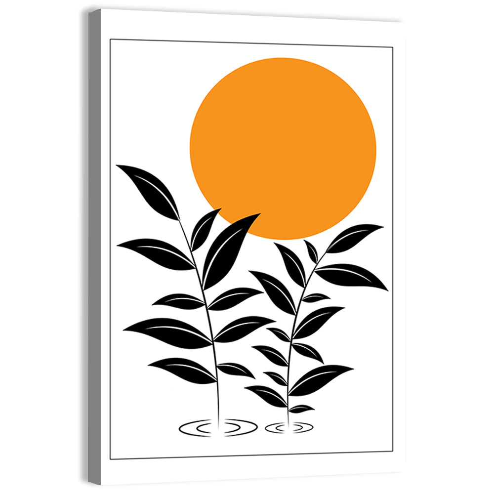 Minimalist Sun and Leaf Illustration Wall Art, canvas print, portrait
