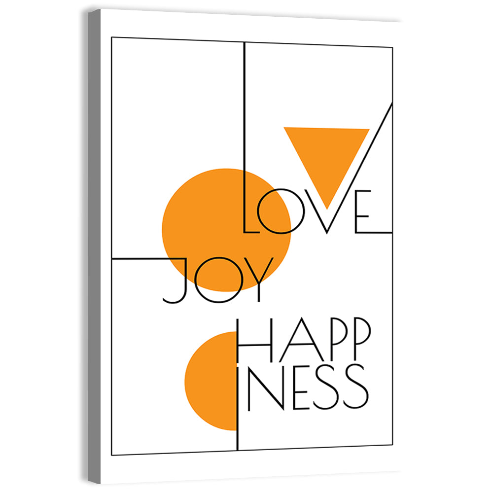 Love Joy Happiness Geometric Typography Wall Art, canvas print, portrait
