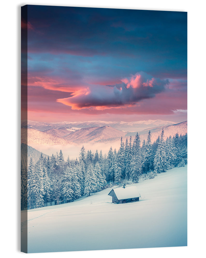 Cabin at Winter Sunrise Wall Art