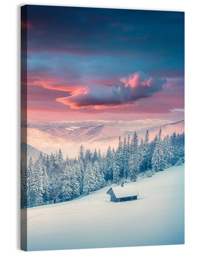 Cabin at Winter Sunrise Wall Art