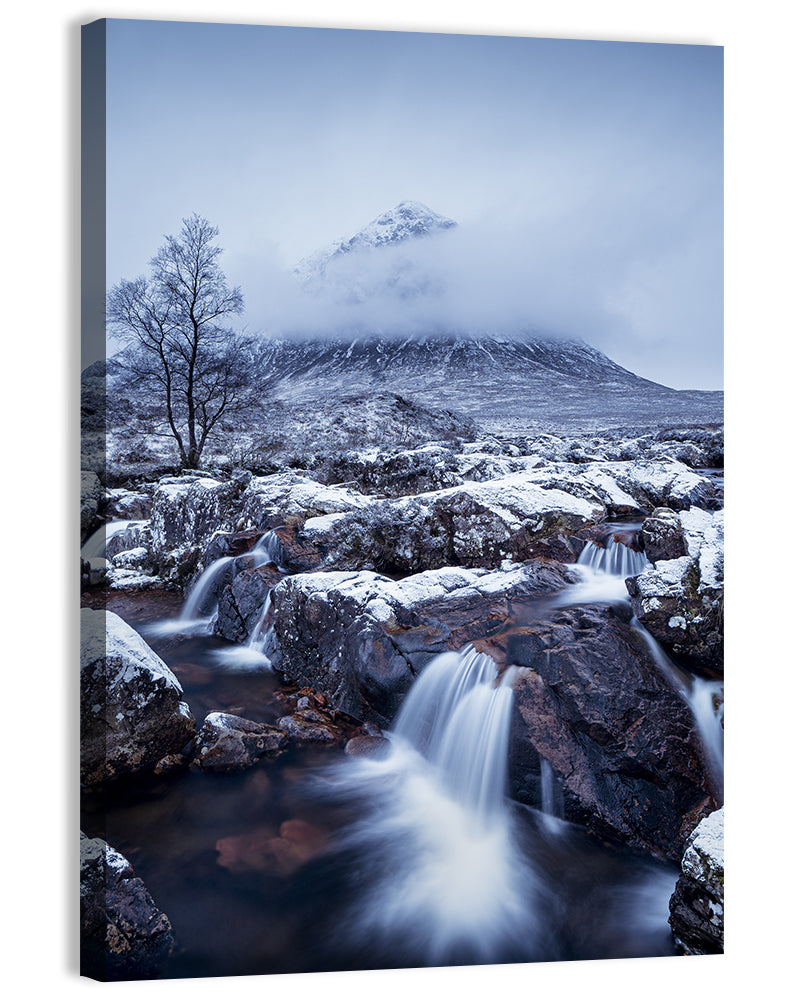 Buachaille Etive Mòr Winter Waterfall Wall Art