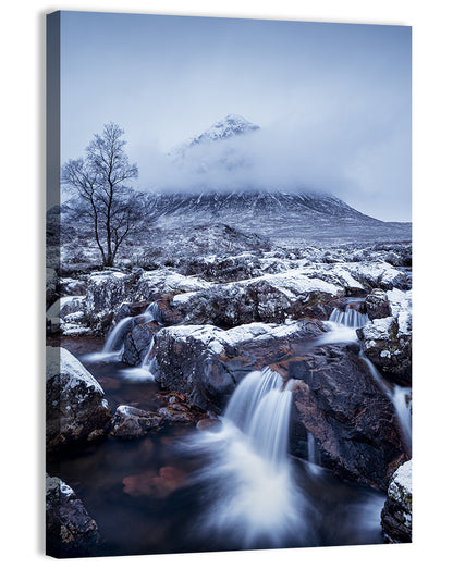 Buachaille Etive Mòr Winter Waterfall Wall Art