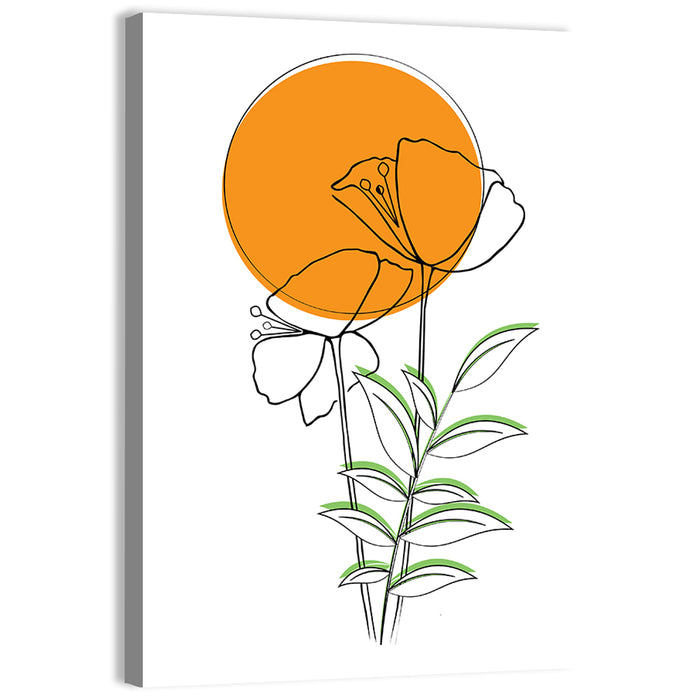 Orange Circle Floral Line Wall Art as a canvas print