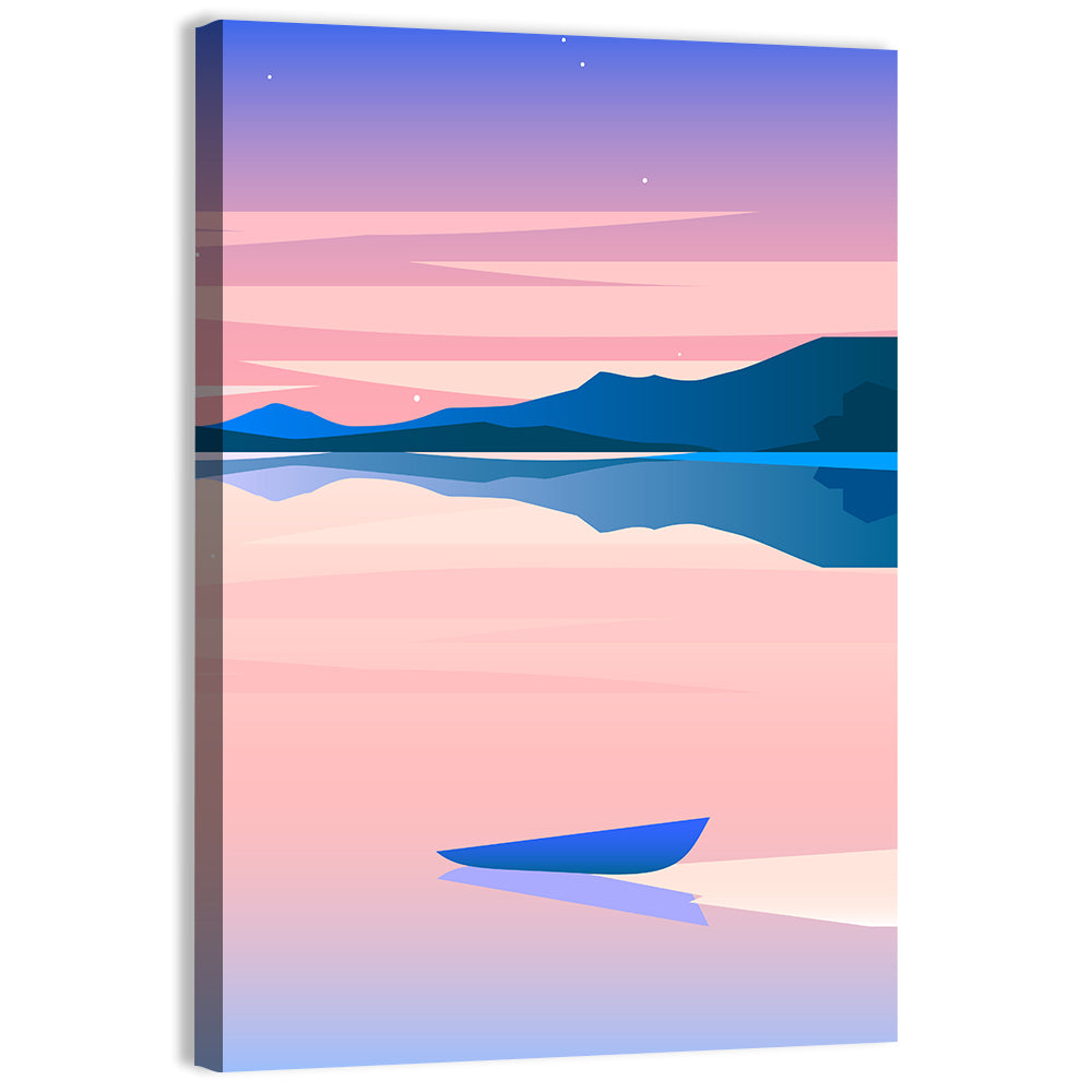 Geometric Lakeside at Dusk Wall Art, canvas print, portrait