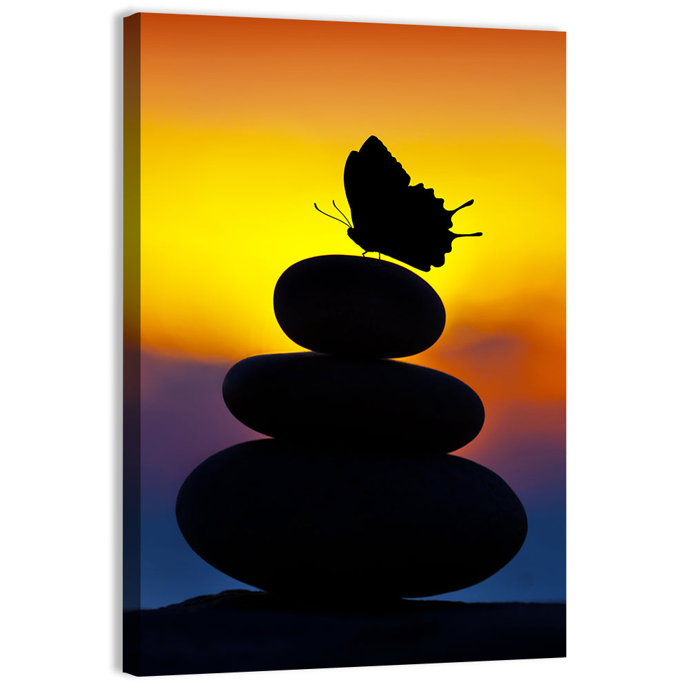 Stacked Spa Stones with Butterfly Wall Art