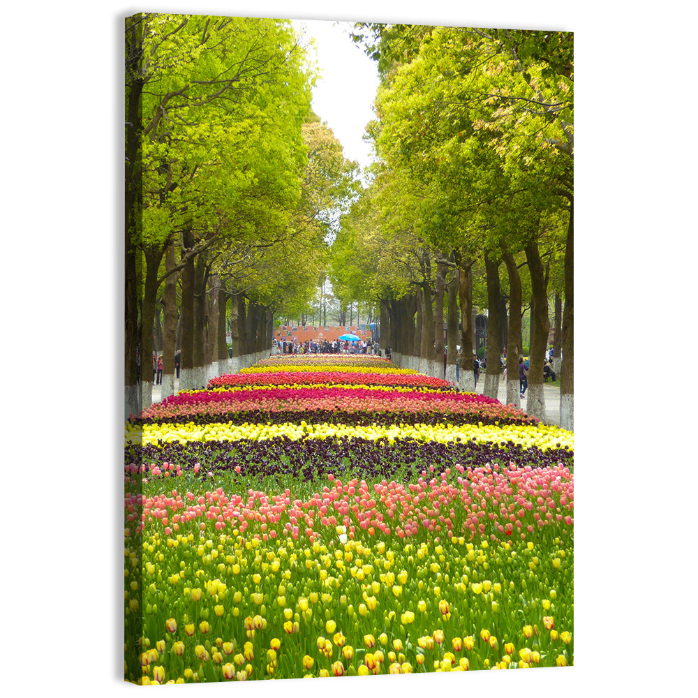 Tree-lined Tulip Garden Path Wall Art